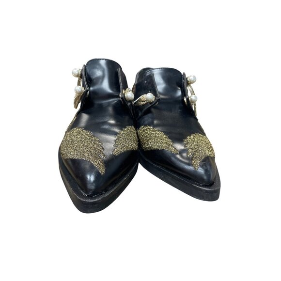 Coliac Italy made womans Black Leather Wing Pearl Loafers Sz 7 SKU 9542 - Picture 8 of 15